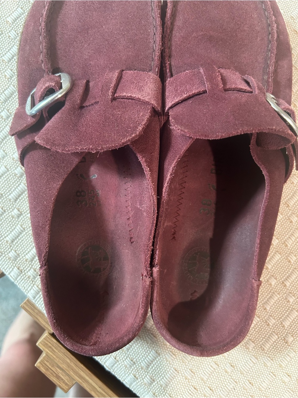 Birkenstock Buckley Clogs Size 38 Maroon Suede - Picture 4 of 7